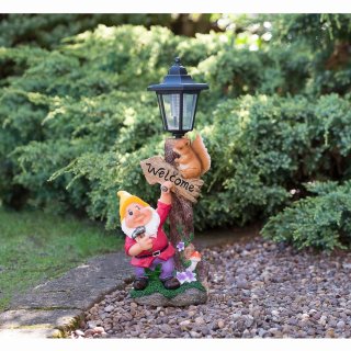 Garden Gnome with Solar Lamp Post - Yellow