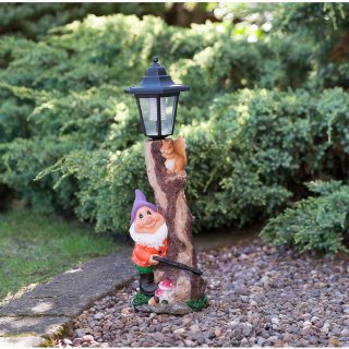 Garden Gnome with Solar Lamp Post - Purple