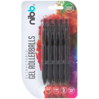 NIBB Retractable Gel Pens 5pk - Black
