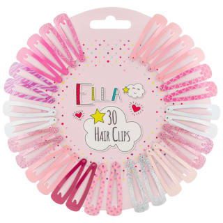 Ella Hair Clips 30pk - Pink, Pink Glitter & Silver Glitter