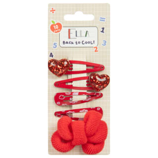 Ella School Hair Accessories Clip & Bow Bobble Set 14pk - Red