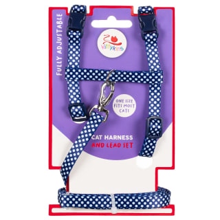 Kittykins Cat Harness & Lead Set - Navy Polka Dot