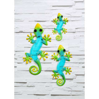 Glass Gecko Wall Art 3pk - Green