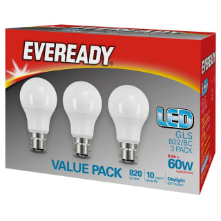 Eveready 60W GLS LED Daylight Bulb 3pk