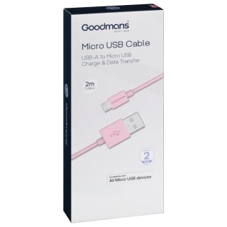 Goodmans Micro USB Charge-Sync Cable 2m - Light Pink
