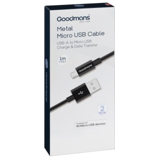 Goodmans Mini USB Metal Charging Cable - Black