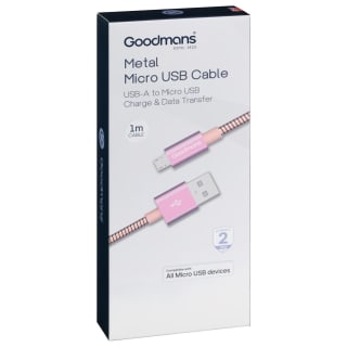 Goodmans Mini USB Metal Charging Cable - Pink