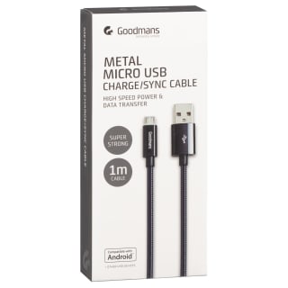 Goodmans Mini USB Metal Charging Cable - Black