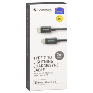 Goodmans Type-C to Lightning Charge & Sync Cable 2m - Black