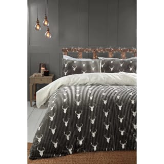Stag Bubble Rib Sherpa King Duvet Set - Grey