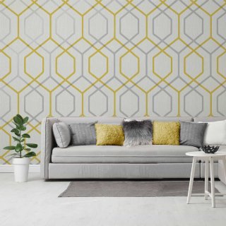 Oria Glitter Hex Wallpaper - Yellow & Grey