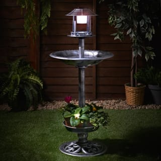 4-in-1 Bird Bath with Planter & Solar Light - Pewter