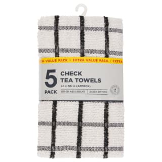 Essentials Check Tea Towels -  Black 5pk