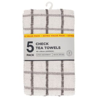 Essentials Check Tea Towels - Grey 5pk