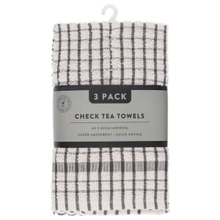 Grey Check Tea Towels 3pk