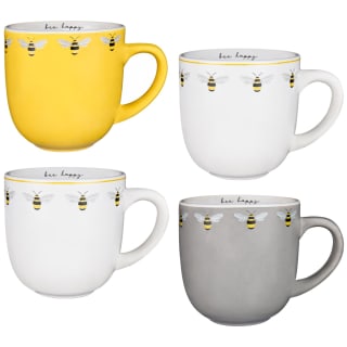 Bee Happy Printed Mugs - 4pk