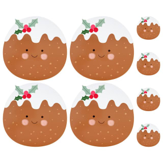 Christmas Placemat & Coaster Set 8pcs - Christmas Pudding