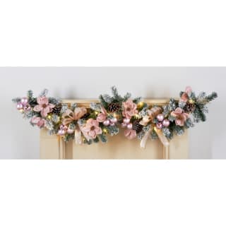 Frosted Garland with Blush Poinsettias & Bows 6ft