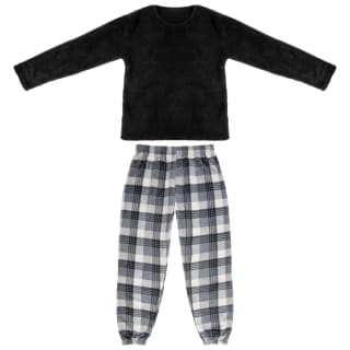 Mens Fleece Pyjamas - Black & Check