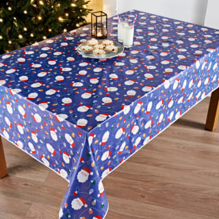 Wipe Clean Christmas Tablecloth - Blue Santa