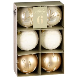Merry Moments Luxury Baubles 6pk - Leaf