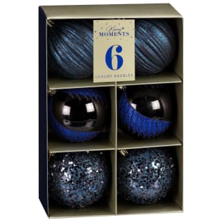 Midnight Luxury Navy Baubles 6pk - Glitter
