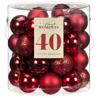 Merry Moments Luxury Baubles 40pk - Red