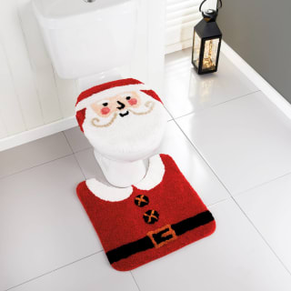 Christmas Pedestal Mat & Toilet Seat Cover Set - Santa