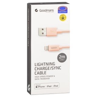 Goodmans Lightning Charge-Sync Cable 2m - Light Pink