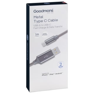 Goodmans USB Type C Metal Charge & Sync Cable - Grey
