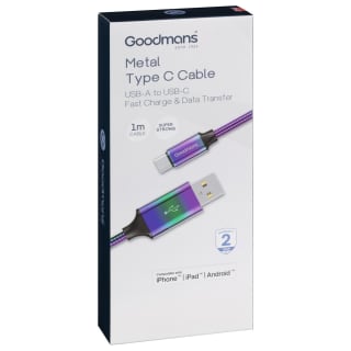 Goodmans USB Type C Metal Charge & Sync Cable - Iridescent