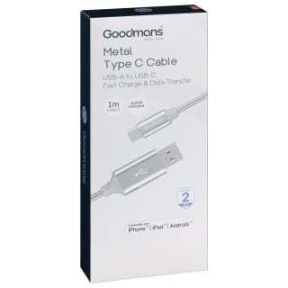 Goodmans USB Type C Metal Charge & Sync Cable - Silver
