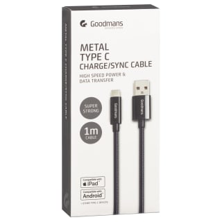 Goodmans USB Type C Metal Charge & Sync Cable - Black