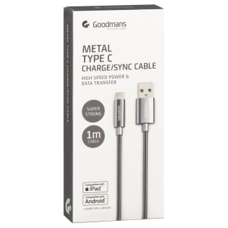 Goodmans USB Type C Metal Charge & Sync Cable - Grey
