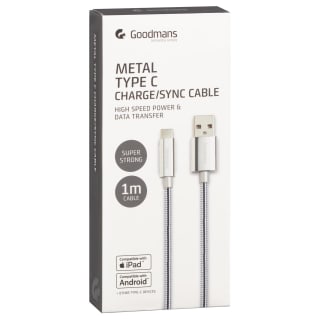 Goodmans USB Type C Metal Charge & Sync Cable - Silver