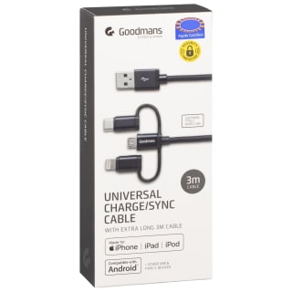 Goodmans 3-in-1 Charging & Sync Cable - Black