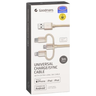 Goodmans 3-in-1 Charging & Sync Cable - Gold