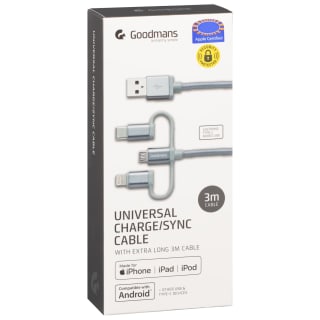 Goodmans 3-in-1 Charging & Sync Cable - Grey