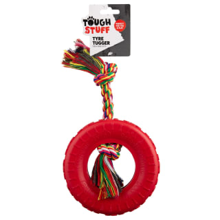 Large Rubber Tyre Dog Toy WIth Rope