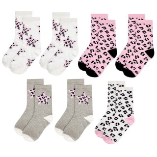 Older Kids Socks 7pk - Pink Leopard