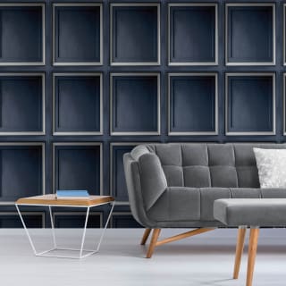 Gilded Panel Navy & Silver Wallpaper