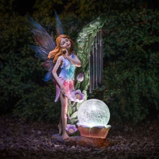 Solar Powered Garden Fairy with Wind Chime - Blue