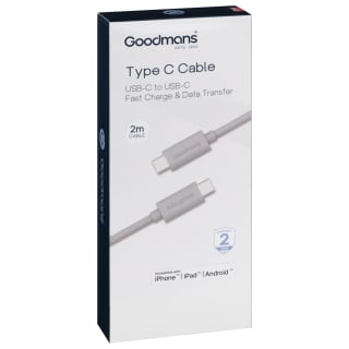Goodmans Type C Charge Cable USB-C to USB-C 2m - Grey