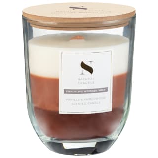 Natural Crackle Wooden Wick Scented Candle - Vanilla & Amberwood