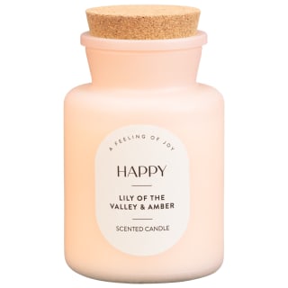 Happy Scented Candle with Cork Lid - Lilly of the Valley & Amber