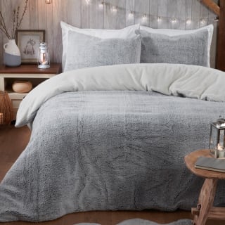 Snowy Teddy Reversible Double Duvet Set - Grey