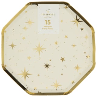 Christmas Hexagon Plate 15pk - Gold
