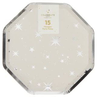 Christmas Hexagon Plate 15pk - Silver