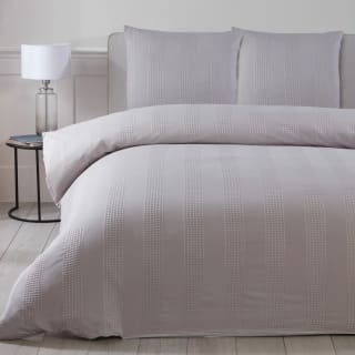 Luna Stripe Waffle Silver Duvet Set - King