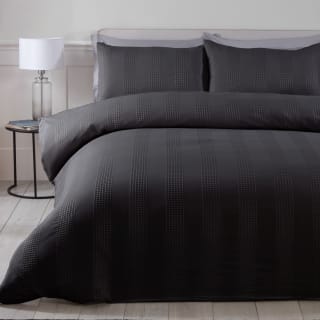 Luna Stripe Waffle Black Duvet Set - Double